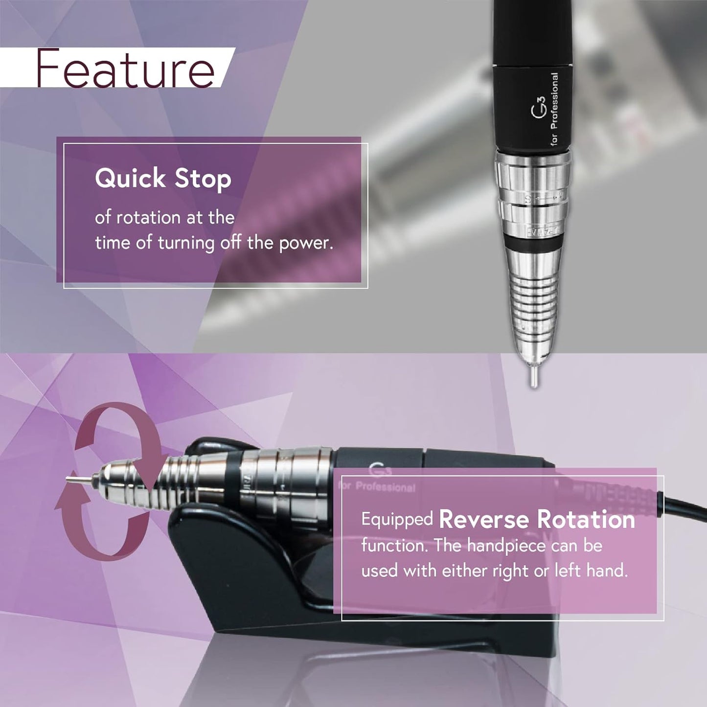 [Upower] G3 Professional Nail Drill Machine, 20000 RPM Electric File for Nails, Rechargeable Portable Nail Machine, Low Noise & Low Vibration (Made in Japan) Produced by URAWA Corp. [Black]