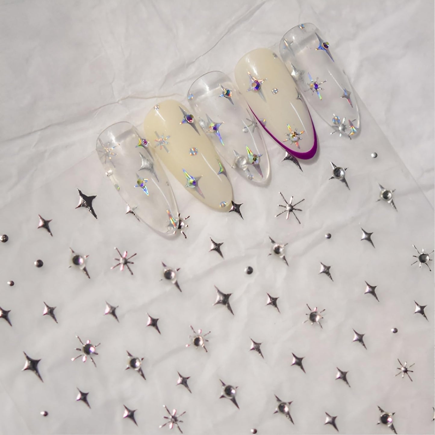 Star Nail Stickers 5D Embossed Star Nail Decals for Nail Art Self Adhesive Silver Aurora Star Nail Art Stickers with Glitter Shiny Nail Art Design Star Nail Supplies for DIY Manicure for Women Girls