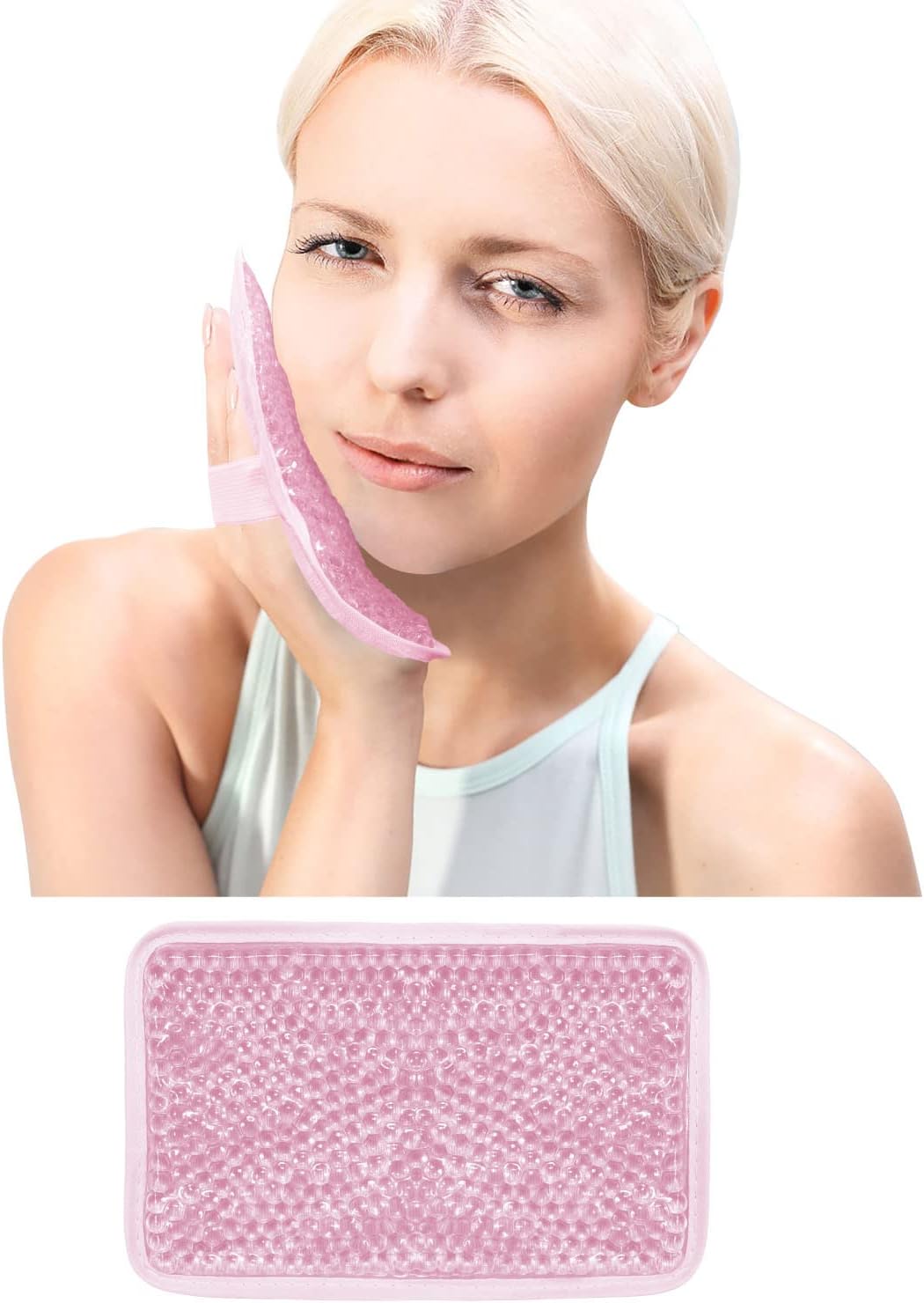 Gel Beads Ice Pack Ice Bag with Strap-Reusable Hot & Cold Pack Compress Therapy for Pain, Swelling,Injuries of Knee, Shoulder, Foot, Back, Ankle, Neck, Hip, Elbow (1Pcs,Pink)
