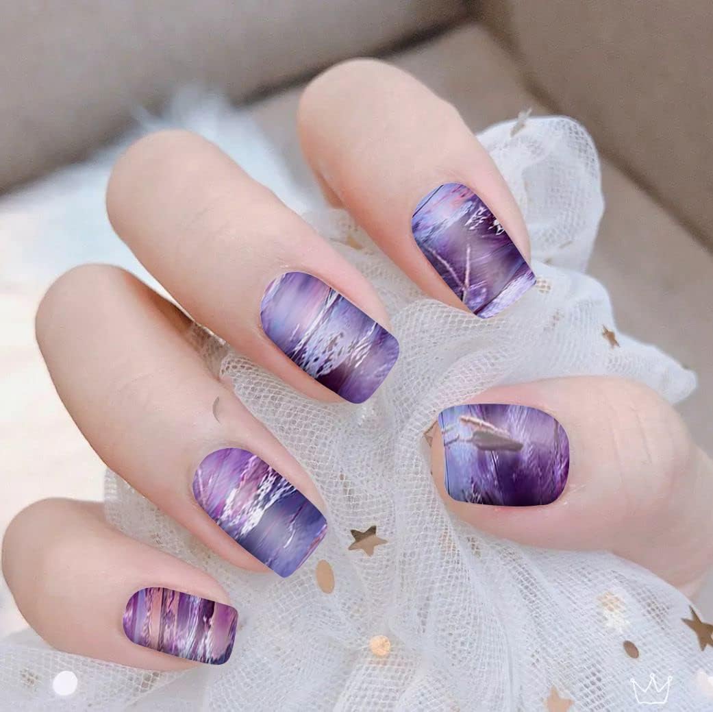 WOKOTO 12 Sheets Colorful Gradient Full Nail Polish Stickers False Nail Design Stickers Full Nail Wraps for Women Girls Macaron Colors Graffiti Nail Stickers for Nails Stick On Nail Polish Strips