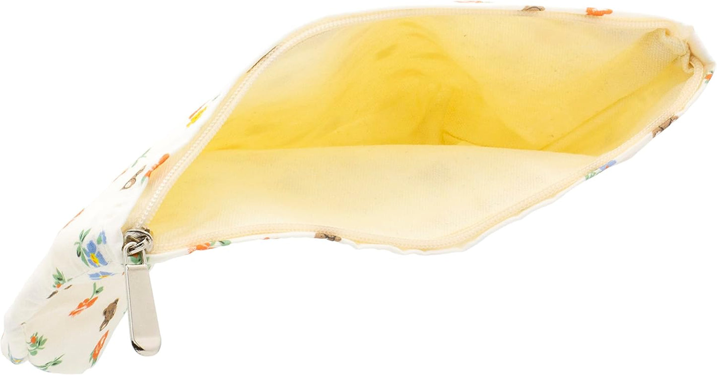 PAZIMIIK Floral Makeup Bag Large Cotton Zipper Pouch for Purse Travel Canvas Make Up Organizer for Women Cosmetic,Flower Bear White