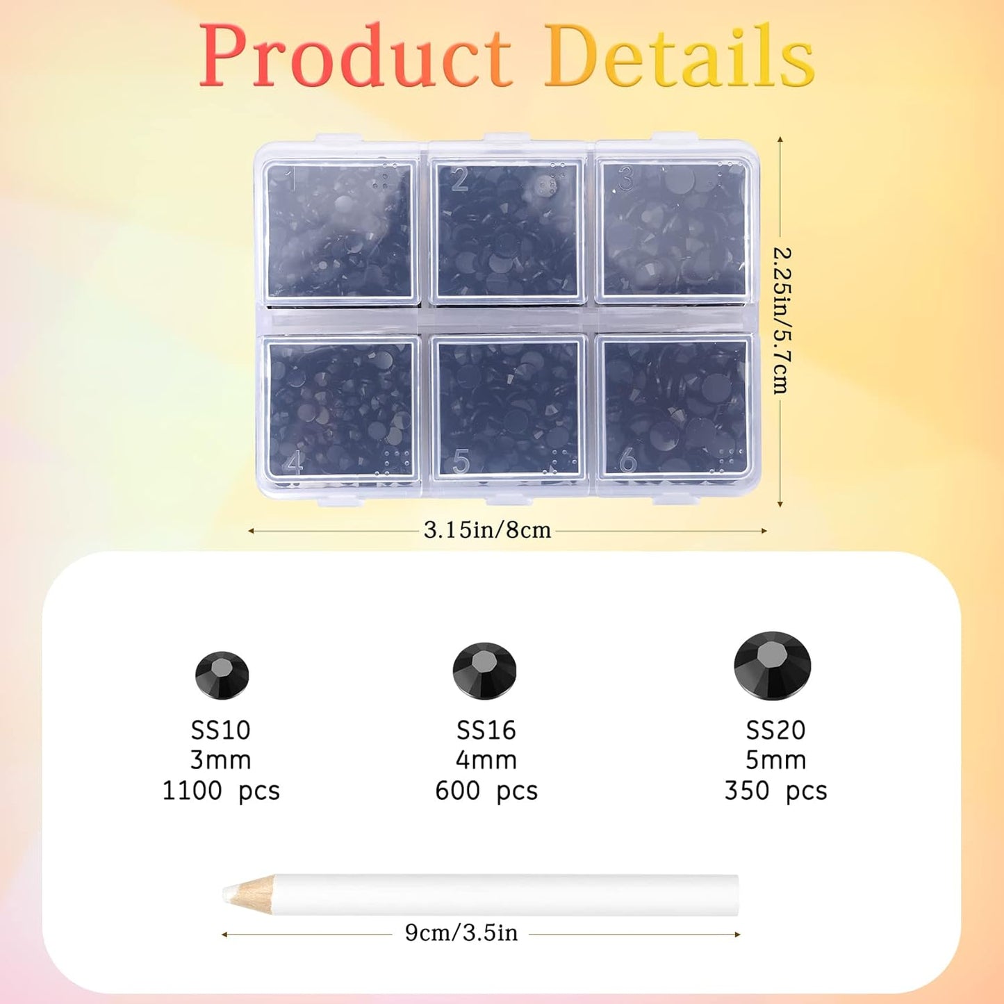 Multi Size 3mm 4mm 5mm Rhinestones Set for Nails Crafts Black Non Hotfix Rhinestone Nail Gems Rhinestones Round Flat Back Resin Rhinestone for Makeup Clothes Shoes Eyes Bottles Crafts