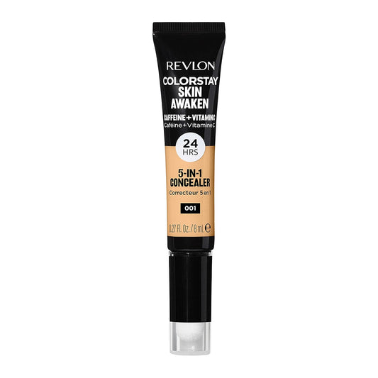 Revlon ColorStay Skin Awaken 5-in-1 Concealer, Lightweight, Creamy Longlasting Face Makeup with Caffeine & Vitamin C, For Imperfections, Dark Circles & Redness, 001 Universal Neutralizer, 0.27 fl oz