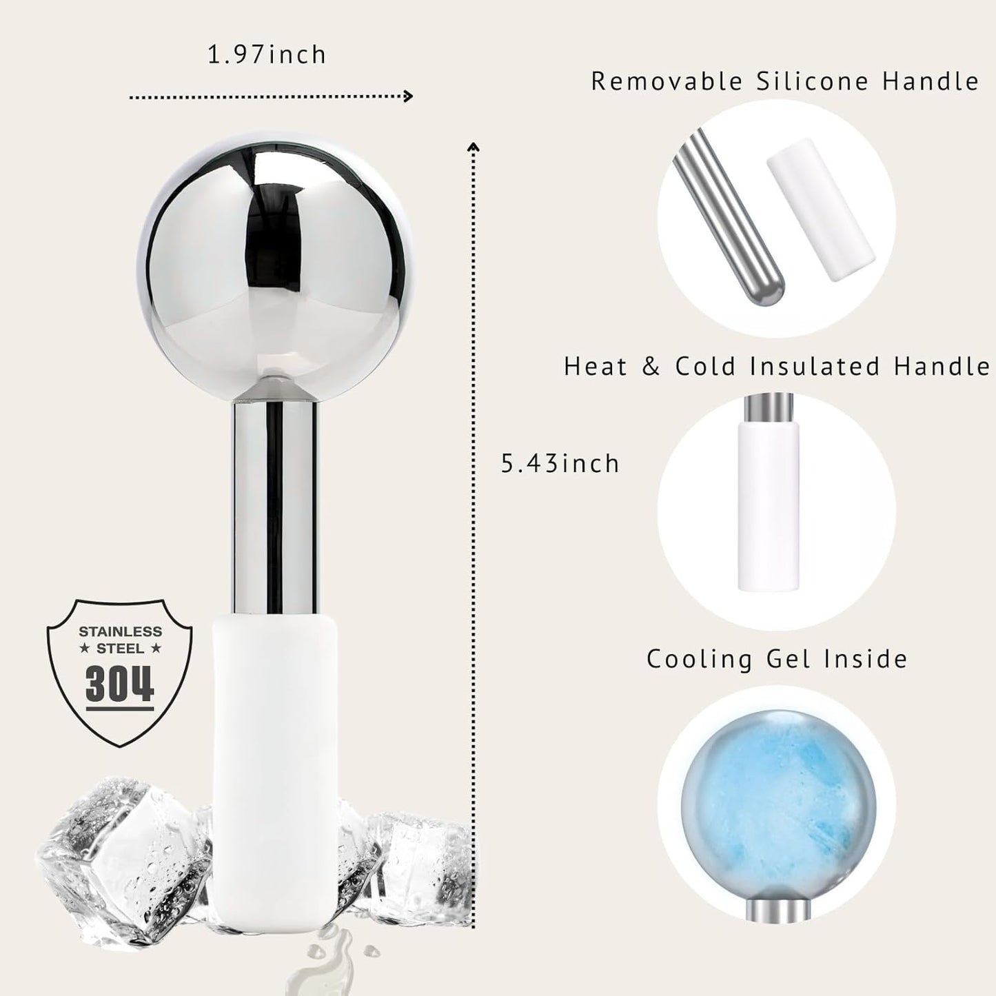 Ice Roller for Face Ice Globes Eye Massager Facial Roller Tools Stainless Steel Cryo Globes Long-Lasting Cold Therapy for Eyes, Hot Flashes, Body Skin Care for Puffiness, Wrinkles