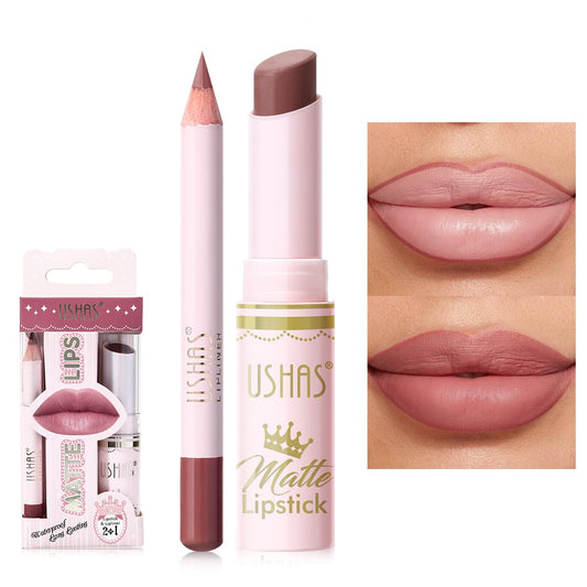 USHAS Lipstick and Lip Liner Combo Set 2 in 1 Waterproof Lipstick for Women Lip liner Set Long Lasting Lipstick, Matte Lipstick Pen with Lip Liner Set Makeup Kits (S8, Pack of 1)
