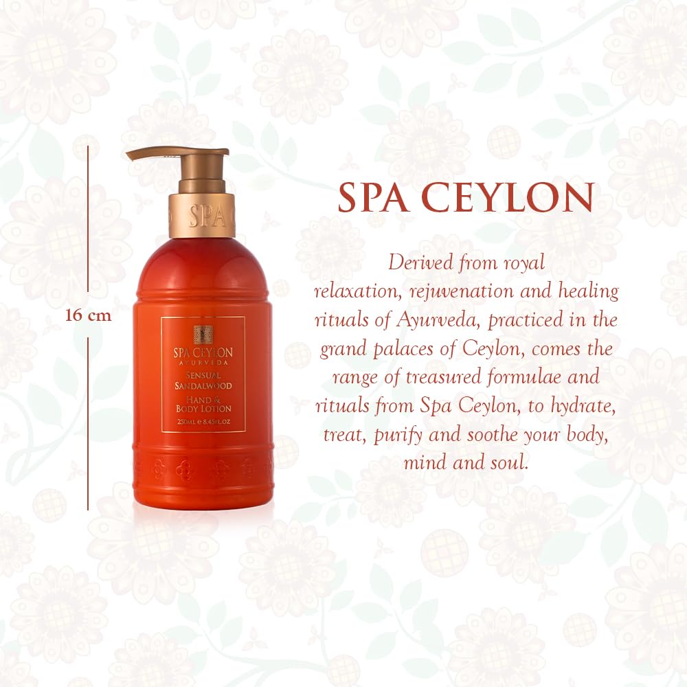 SPA CEYLON Sensual Sandalwood Hand and Body Lotion | Deep Hydrating Body Moisturizer with Coconut | Almond & Rice Bran | Cooling & Invigorating | Suitable for All Skin Types