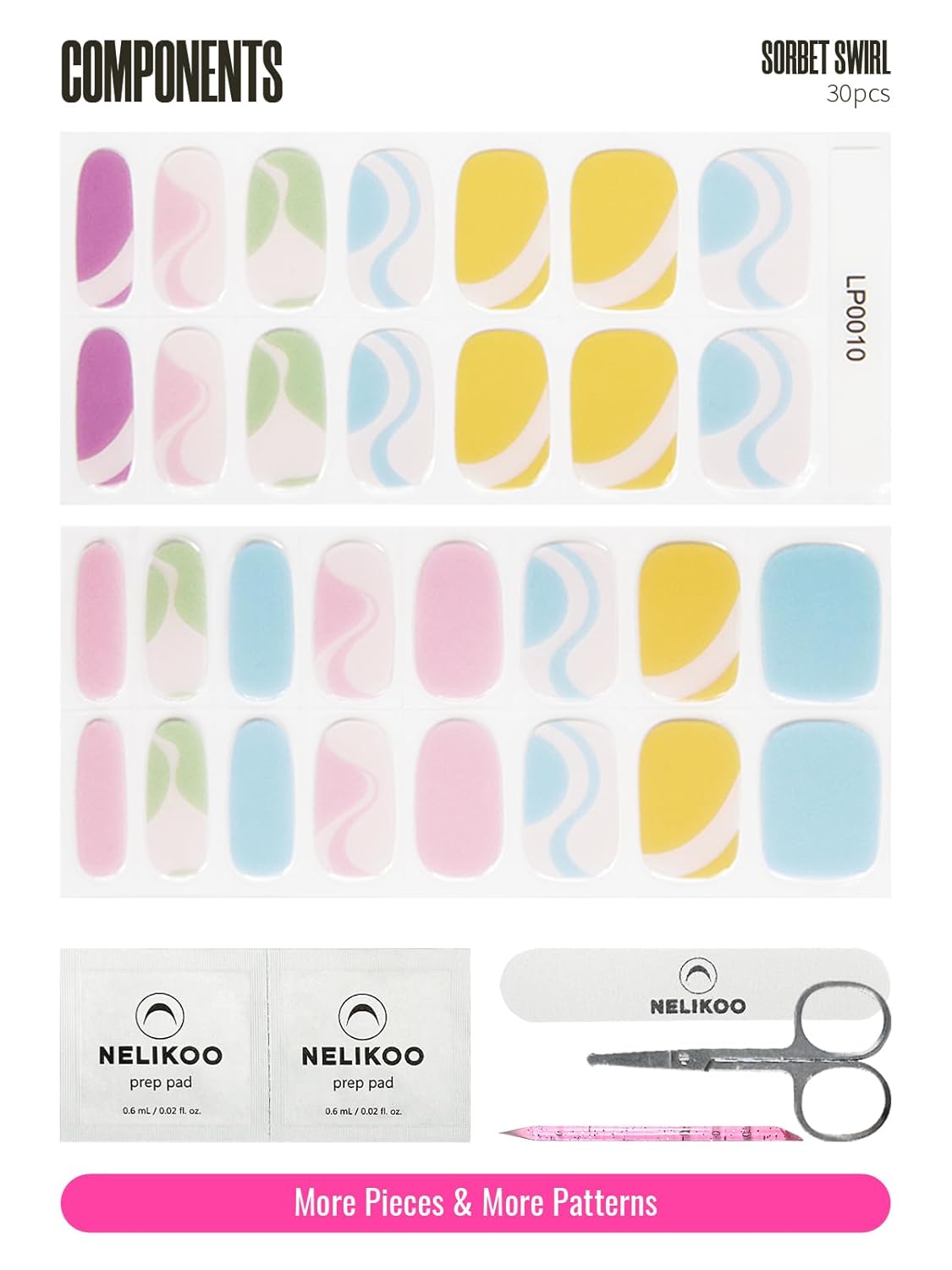 Semi Cured Gel Nail Strips, 30 pcs Gel Nail Stikers, Gel Nail Wraps Semi Cured, Salon-Quality, 2 Weeks Long Lasting