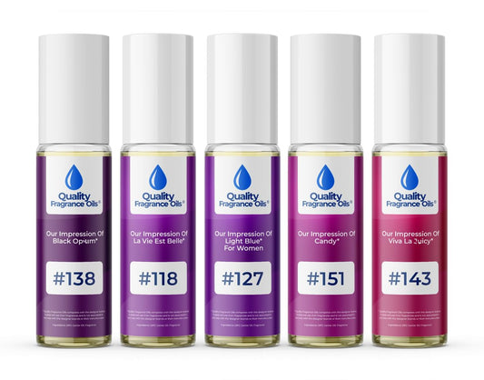 Quality Fragrance Oils' Women's Top 5 Perfume Oil Impressions (Generic Versions of Designer Fragrance) Sampler Gift Set of 5 10.35ml Roll-ons