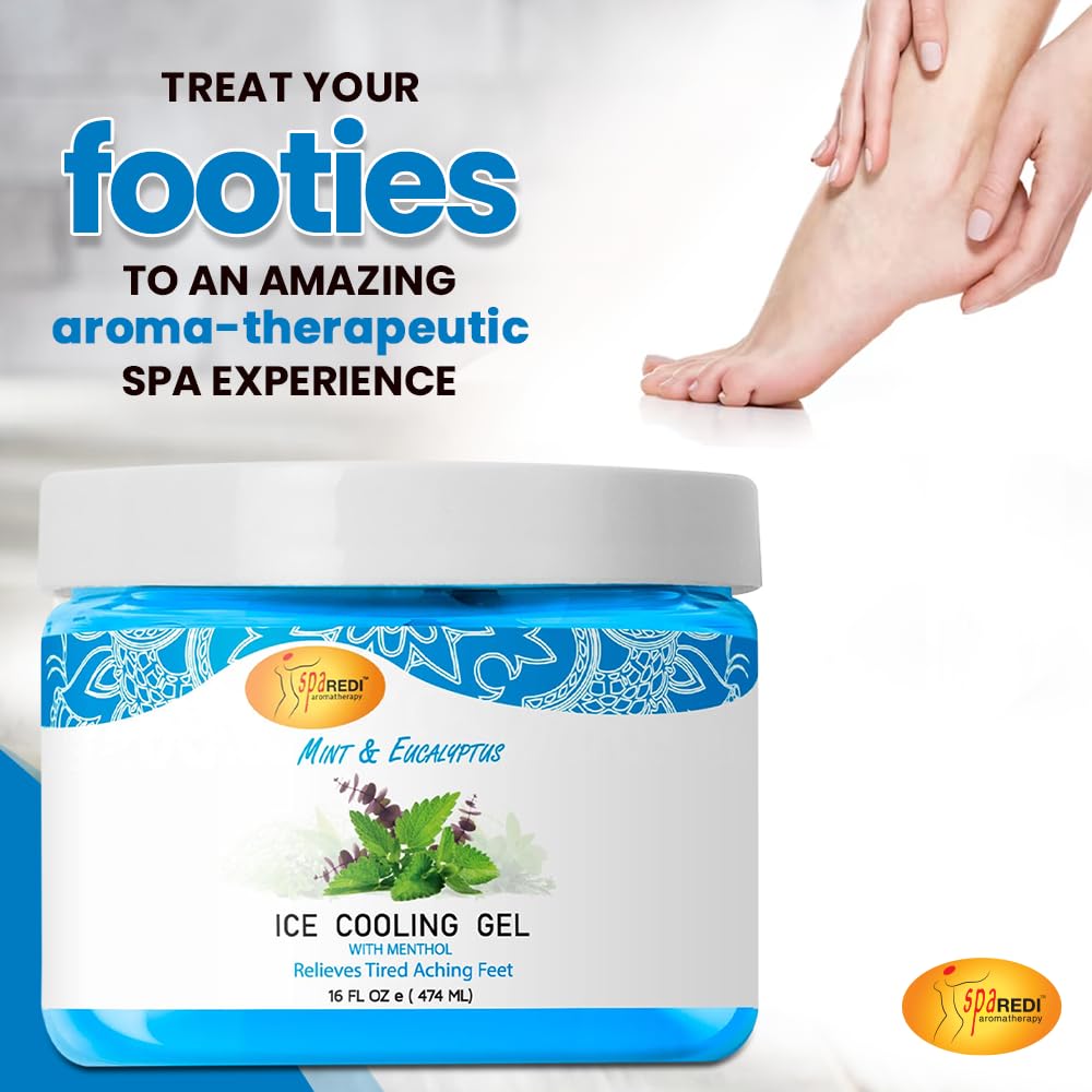 SPA REDI - Massage Cooling Gel for Pedicure, Mint and Eucalyptus Oil with Menthol 16 Oz, Peppermint Extract - Professional Strength Pedicure Foot and Leg Ice Cooling Gel Massage Therapy,