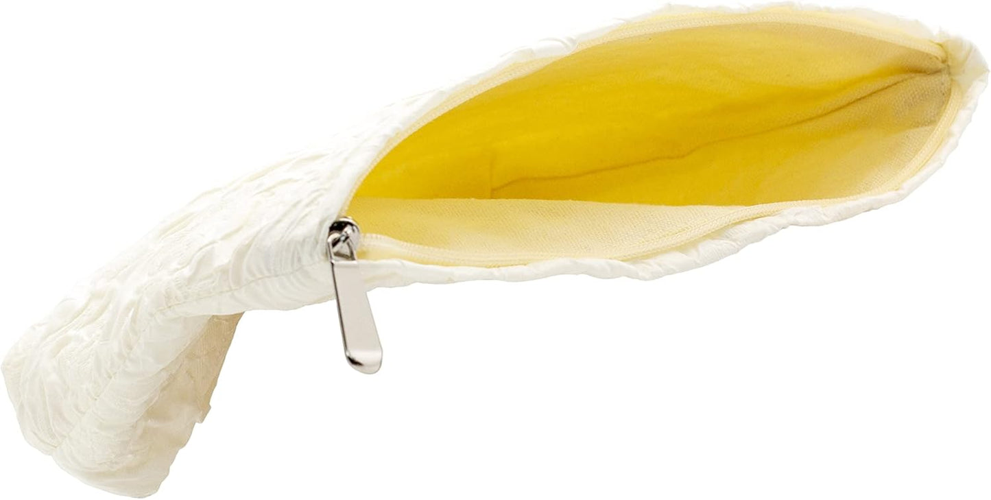 Makeup Bags for Purse Zipper Cosmetic Pouch Large Travel Canvas Make Up Organizer Tool Pouch for Women and Girls,Flower Ivory