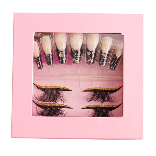 HBZGTLAD 3 in1 color eyeline Press On Nail with Eyelash Packing Boxes Set Package Pink White DIY Lashes and Nail Suit Box 1set… (SET-50)