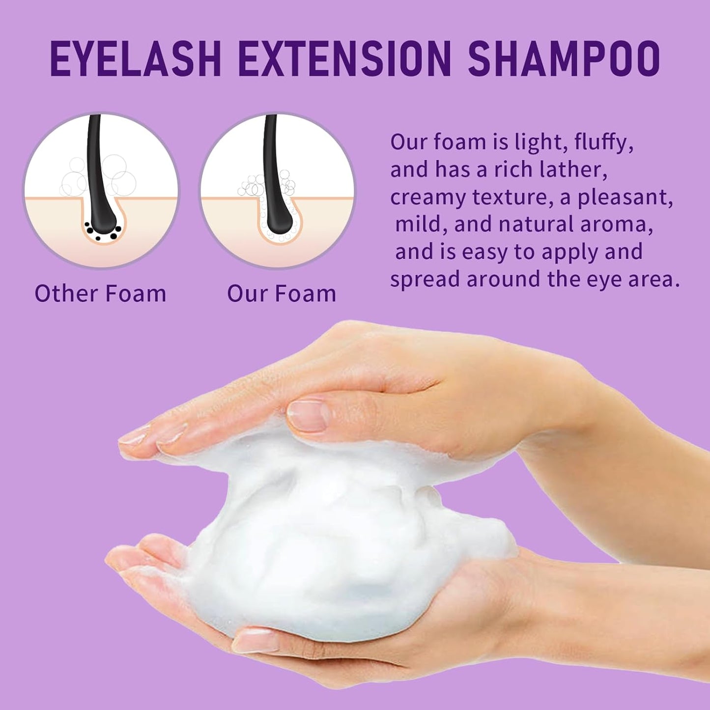 Lash Shampoo Bulk, Eyelash Cleanser for Extensions 2 Liters, Safe Makeup Remover, Non-irritating or Burning Eyelid Foaming Cleanser for Professional Salon and Home Use (Lavender-2L)
