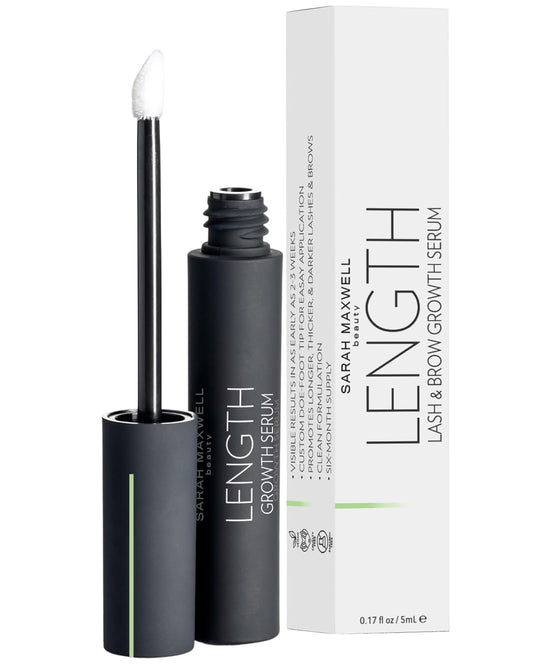 Sarah Maxwell Beauty - LENGTH Growth Serum for Eyelash & Brow Boost, Vegan, Paraben-Free, Cruelty-Free – Enhance Lashes & Brows, Clean Beauty Lash Treatment (0.17 fl oz | 5 mL)