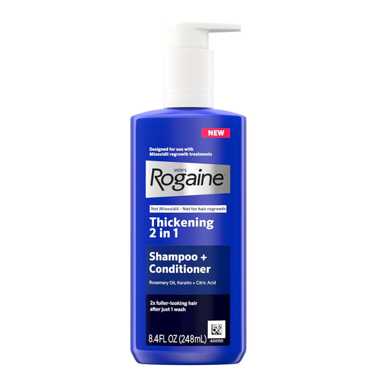 Rogaine Men's Thickening 2 in 1 Shampoo + Conditioner, Hair Thickening Shampoo & Conditioner with Rosemary Oil, Keratin & Citric Acid Leaves Hair Visibly Thicker, Not Minoxidil, 8.4 fl. oz