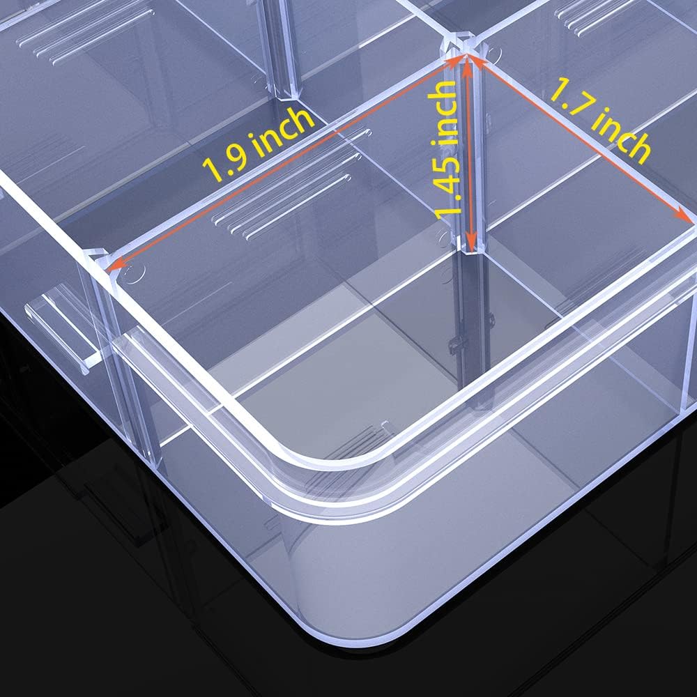 Large18 Grids Clear Organizer Box Snack Box with Removable Dividers for Fishing Hook,Bead Organizer Case,Plastic Storage Containers for Small Parts