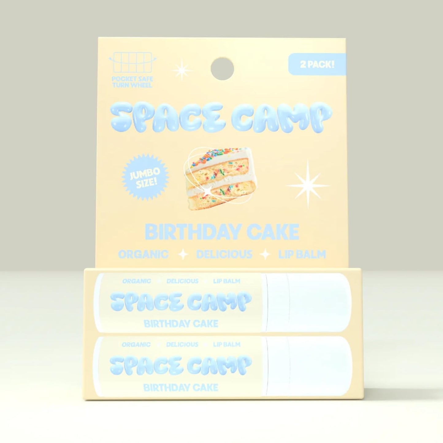 Space Camp Wellness Jumbo Lip Balm - Birthday Cake Organic Flavored Balm (2 Pack)