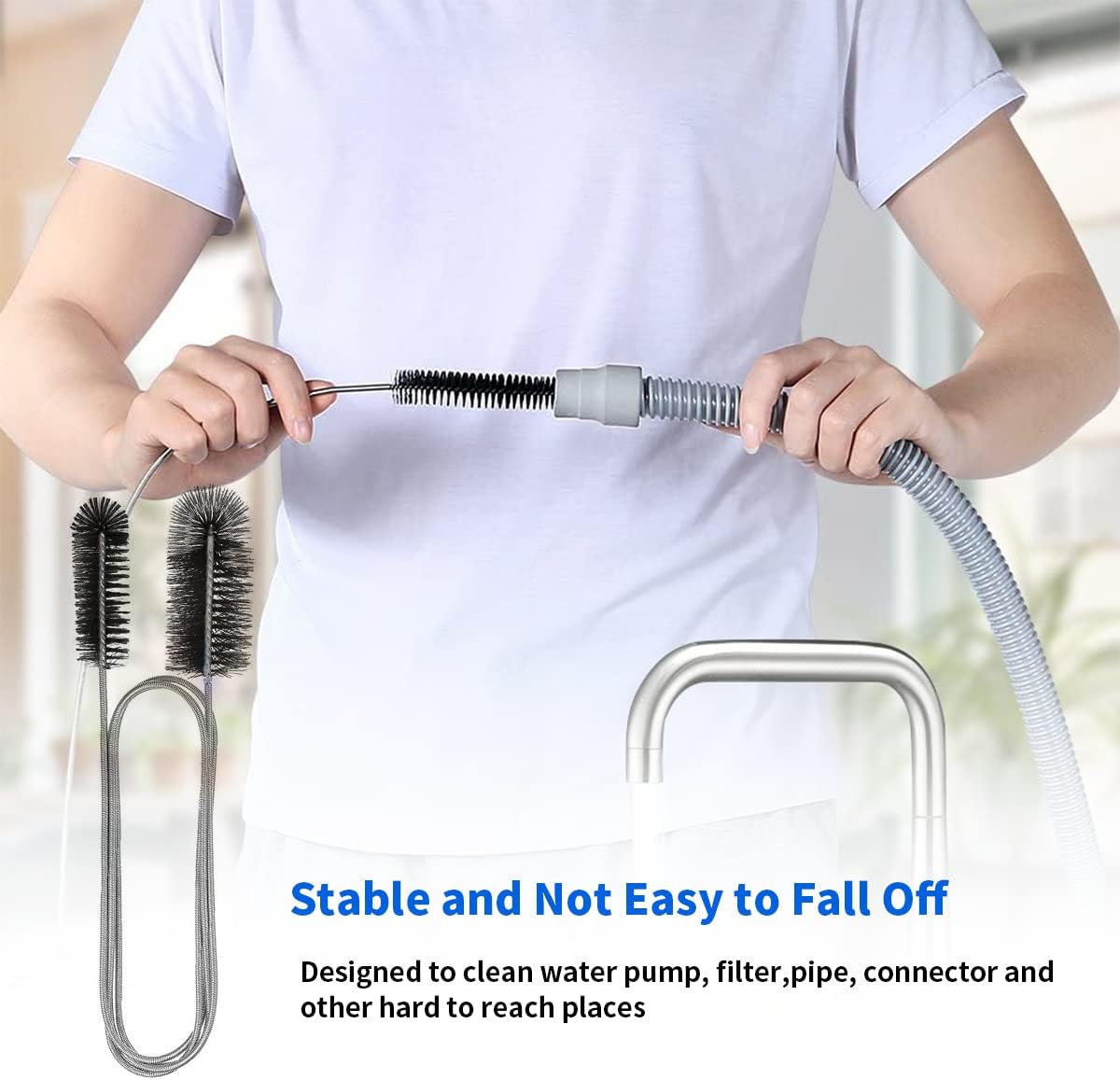 10 Pcs Flexible Drain Brush Straw Cleaner Brush Set,Pipe Cleaners Brush,61Inch Stainless Steel Double-Ended Hose Brush 8.2Inch Nylon Long CPAP Tube Cleaning Brush for Home Kitchen Sink Plumbing