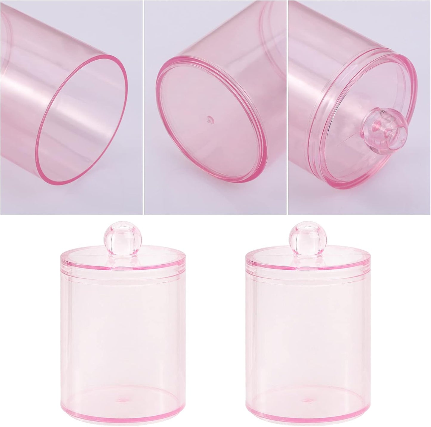 Tbestmax 2 Pack Qtip Holder Bathroom Jars Canisters for Cotton Ball Swab Pad Storage Dispenzer, Pink 10-Ounce