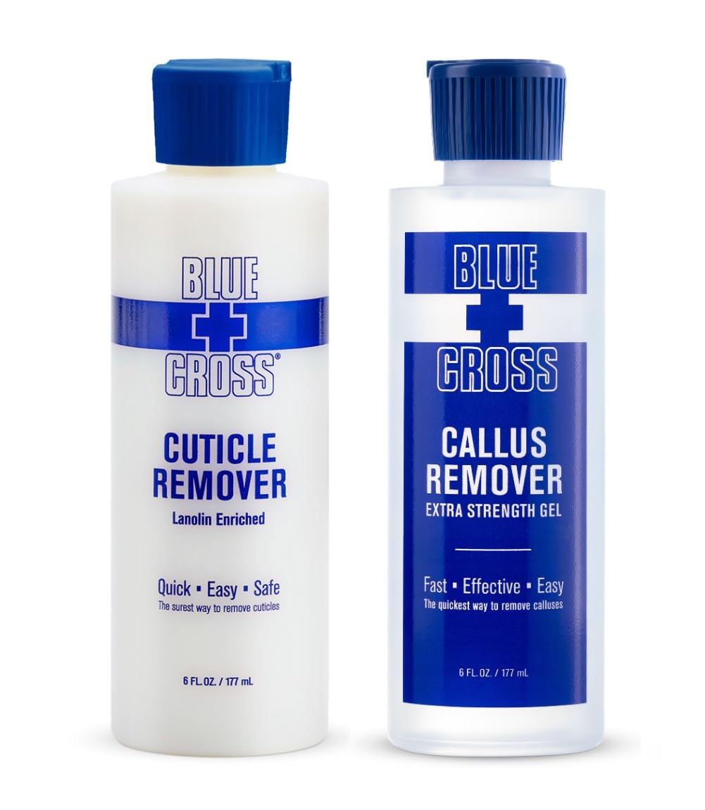 Blue Cross Hydrating, Moisturizing, Strengthening Cuticle Remover Oil with Lanolin + Extra Strength Callus Remover Gel for Heel or Feet, 6 oz each, 2 pack Bundle