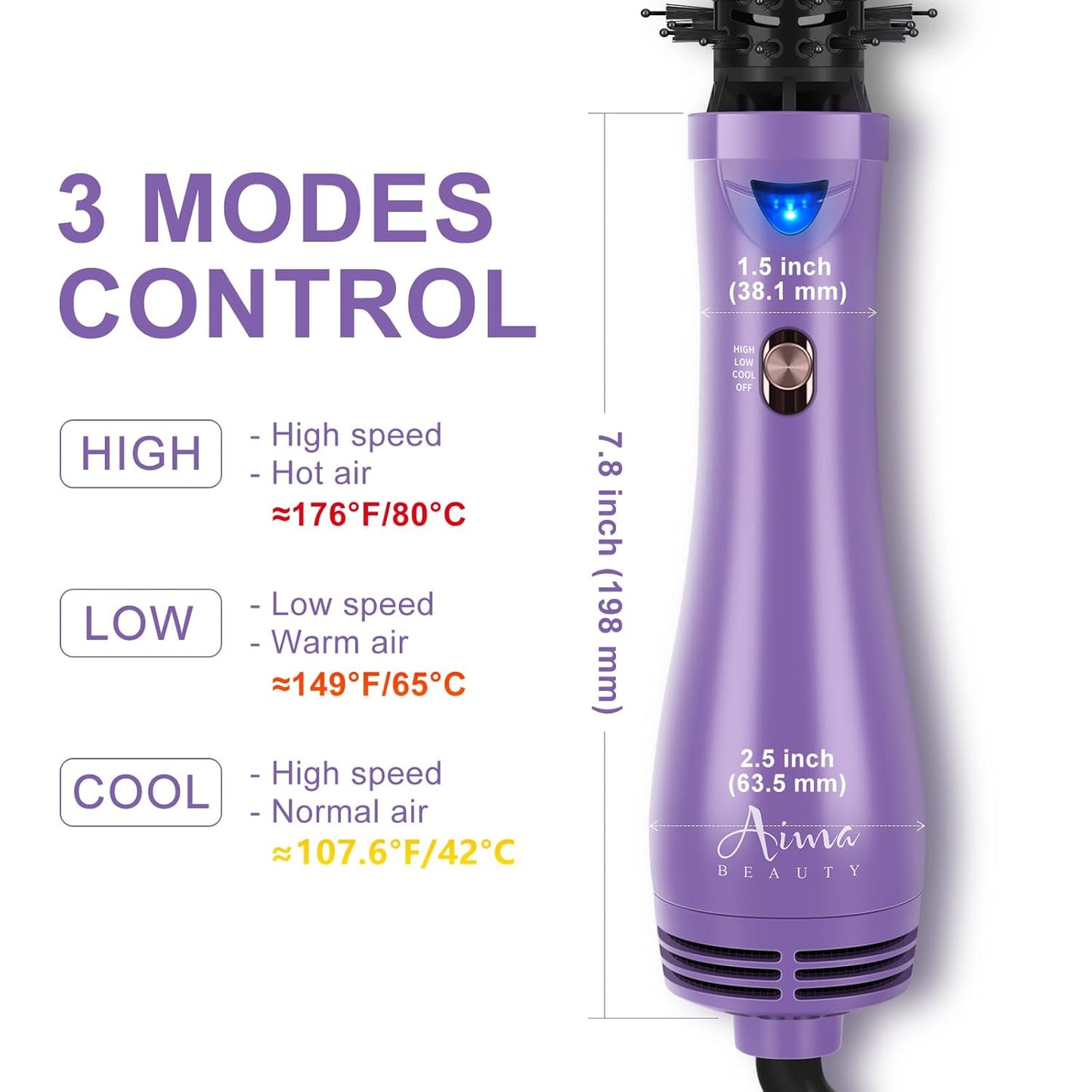 Hot Air Brush, Aima Beauty Salon One-Step Hair Dryer and Volumizer, 4-in-1 Hair Dryer Brush, Hair Styling Tools, Purple-Round