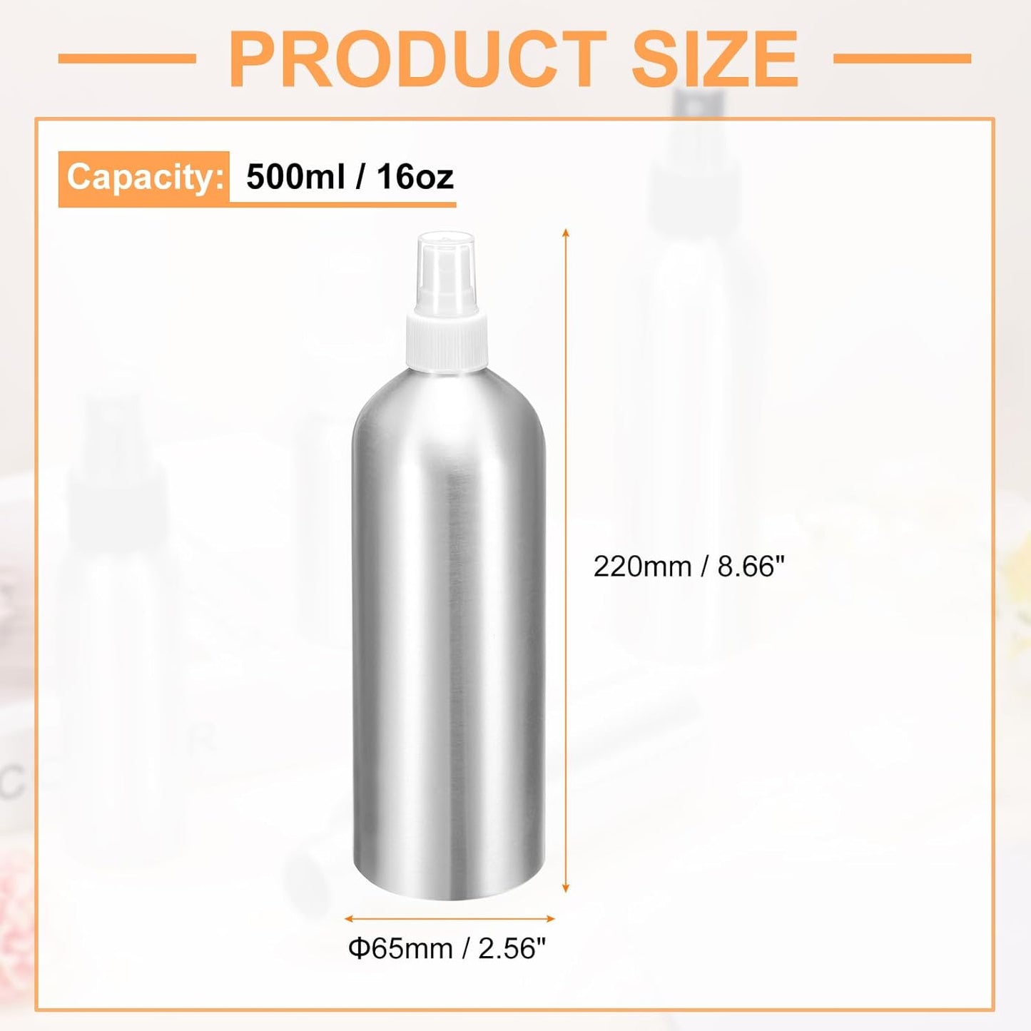 HARFINGTON 3pcs Aluminum Fine Mist Spray Bottles 500ml/16oz Metal Small Liquid Alcohol Refillable Travel Container with White Plastic Nozzle Cap for Perfume Skincare Cosmetic Storage Bottle