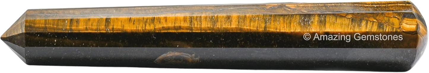 Amazing Gemstone Tiger Eye Crystal Wand Massage Stick - Pelvic Wand Gua Sha for Adults - Crystals and Healing Stones Massage Wands for Adults Gifts (Pointed)