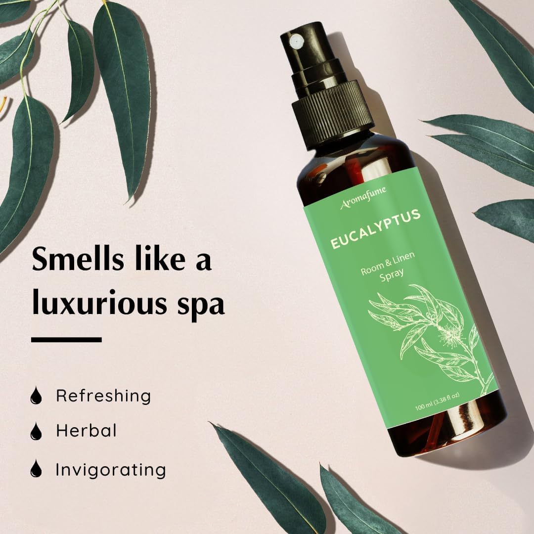 Eucalyptus Room, Linen & Pillow Spray by Aromafume | 100ml/3.38 fl oz | with Pure Eucalyptus Essential Oil | Aromatherapy | Mist for Bedding, Fabrics