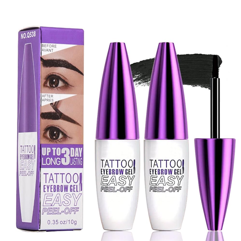 2Pcs Black Peel Off Brow Tint Gel - Waterproof & Sweatproof Tattoo Effect, Transfer-Resistant Multi-Day Wear, All Skin Types Mother’s Day Gift Set