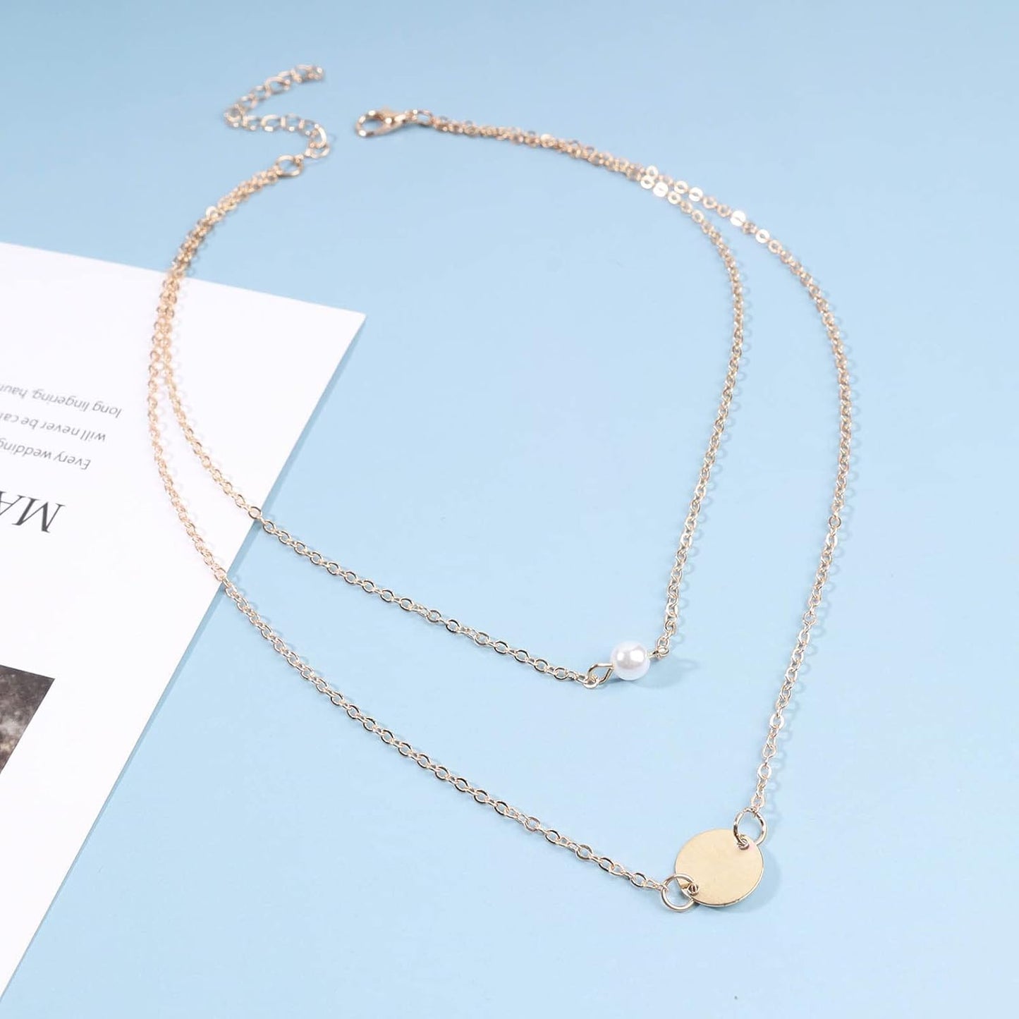Boho Layered Pearl Necklace Choker Gold Coin Disc Necklace Tiny Pearl Pendant Necklace Chain Vintage Layering Round Circle Necklace Jewelry for Women and Girls