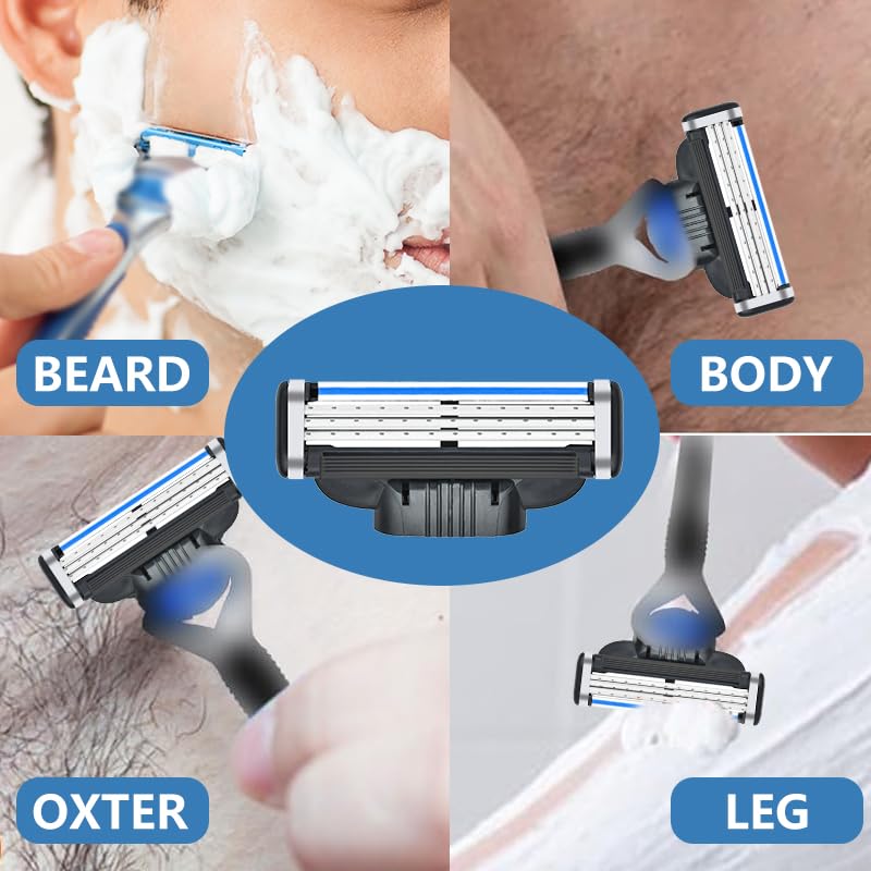 Men's Razor Blades, 24PCS Precision Shaving Blades with Dual Lubrication, Compatible with Mach3 Razors, Close Shave, Men's Universal Manual Razor Blades Refill