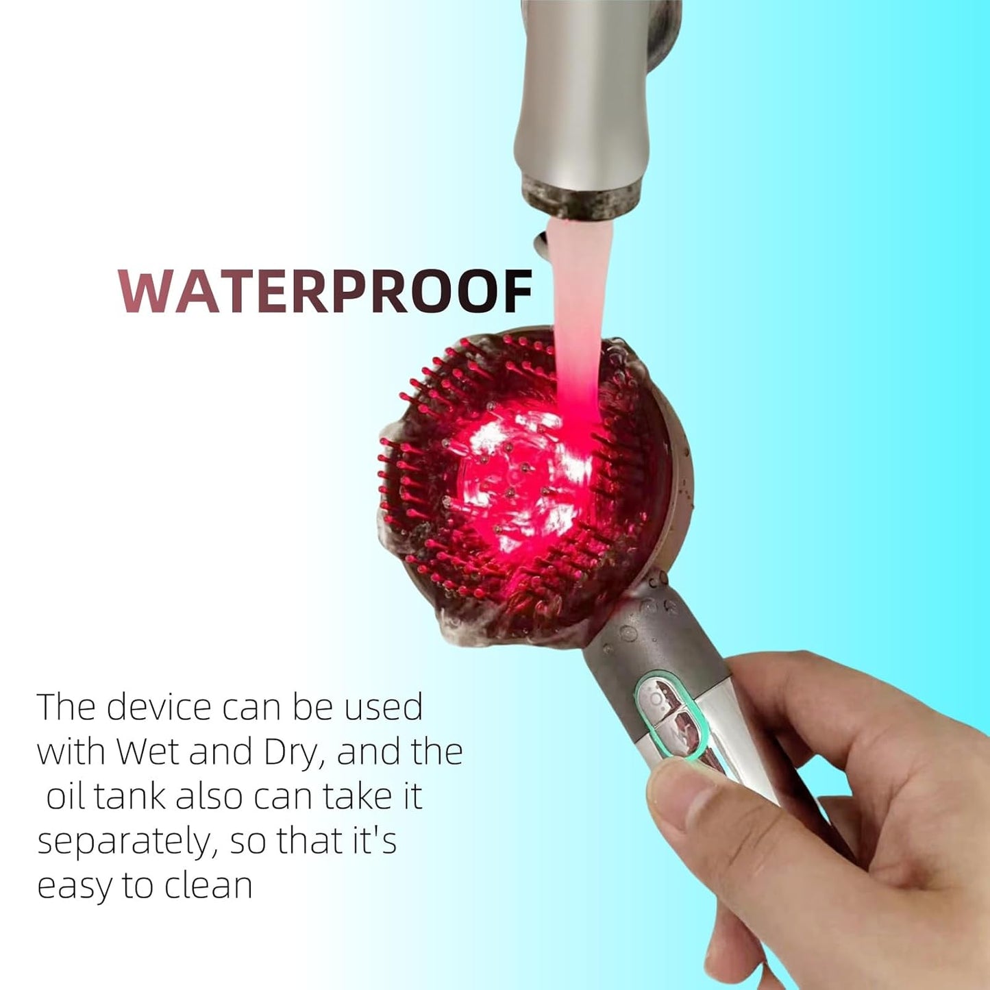 Multi Functional 3 in 1 Electric Scalp Massager Hair Growth, Red Light Therapy Scalp Massager with Oil Applicator, Portable Smart Scalp Hair Brush IPX7 Waterproof