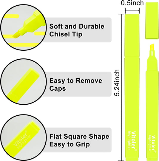 Vitoler Fluorescent Yellow Highlighters,20 Pack Bright Color Chisel tip Highlighters for Adults Kids in the Home School Office
