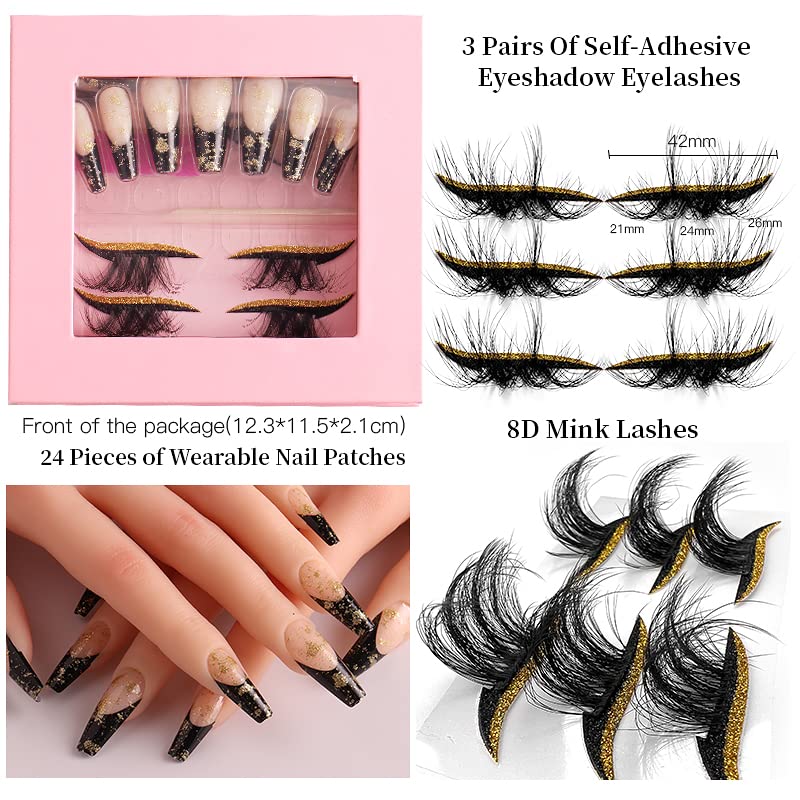 HBZGTLAD 3 in1 color eyeline Press On Nail with Eyelash Packing Boxes Set Package Pink White DIY Lashes and Nail Suit Box 1set… (SET-52)