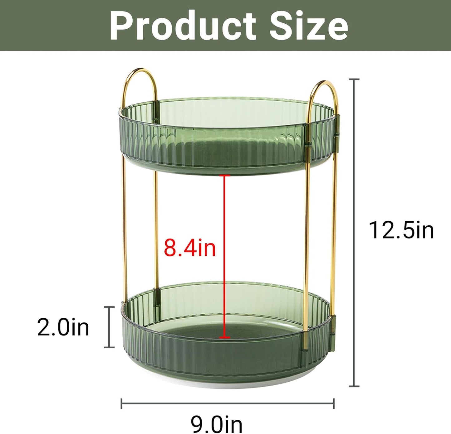 360 Rotating Makeup Organizer for Vanity,2 Tier Large Capacity Skincare Organizers,Bathroom Counter Organizer, Spinning Perfume Organizer & Vanity Organizer (Green-2 Tier)