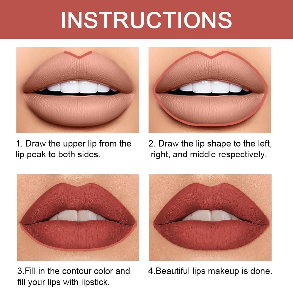 evpct 1Pcs Light Brown Lip Liner and Lipstick Set Kit for Women Matte Lips Kit with Lip Liner Lip Stains Long Lasting Waterproof 24 Hour Lipstick and Lip Liners Combo Lipliners Pencil Set 10#