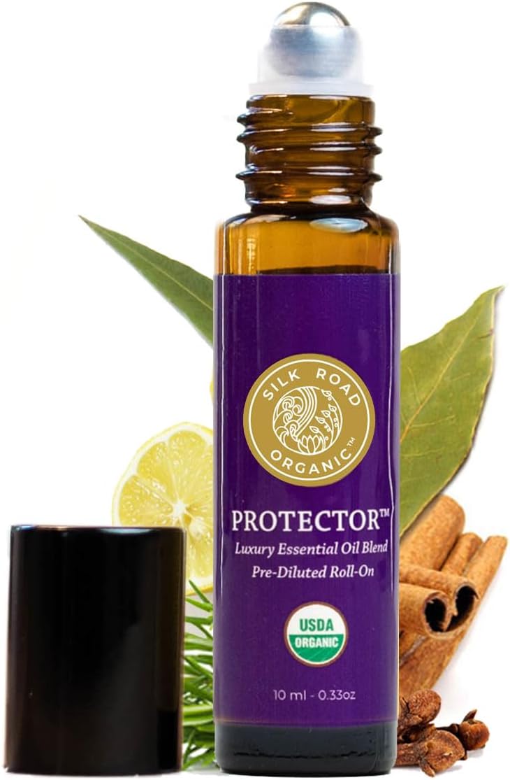Silk Road Organic Protector Essential Oil Immunity Blend Roll On, Based on Thieves Oil Legend, 100% Pure USDA Certified Health Shield Aromatherapy - 10 ml Roller