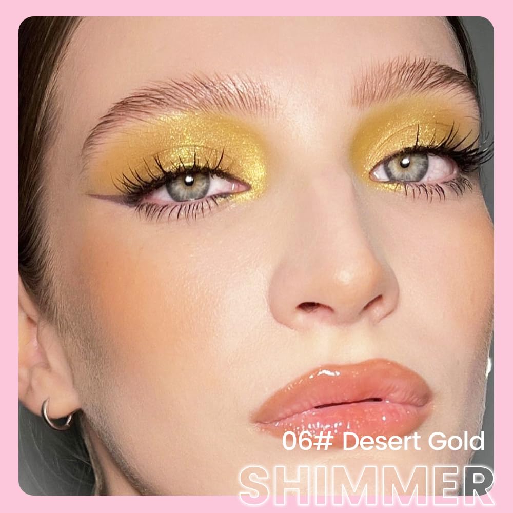 Kaely 2in1 Cream Eye Shadow Brightener Sticks for Eyes, Pencil Eyeshadow Applicator Stick Waterproof Pigmented, Eye Shadow Palette Highlighter Makeup, sombras para ojos, 06 Desert Gold Shimmer