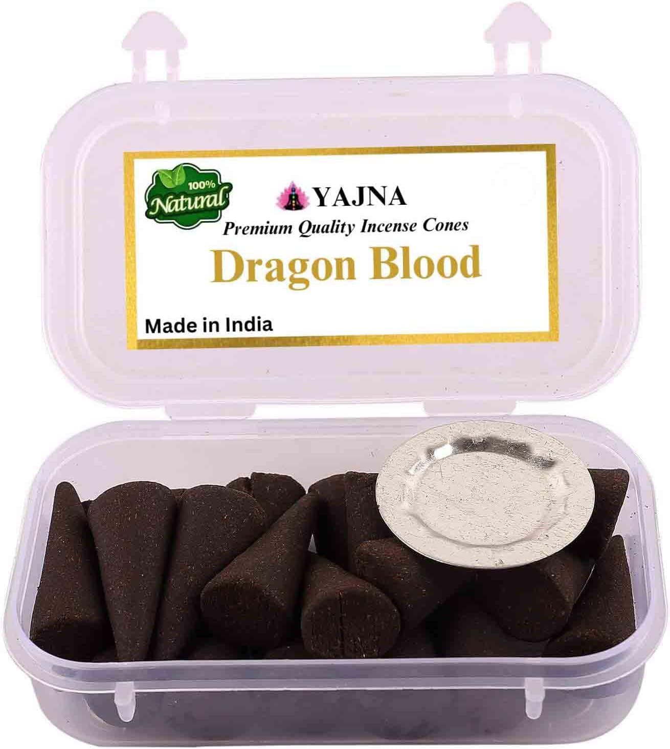 Yajna Dragon Blood 100%-Natural-Incense-Cones Handmade-Hand-Dipped Organic-Chemicals-Free for-Purification-Relaxation-Positivity-Yoga-Meditation The-Best-scents (60 Count)