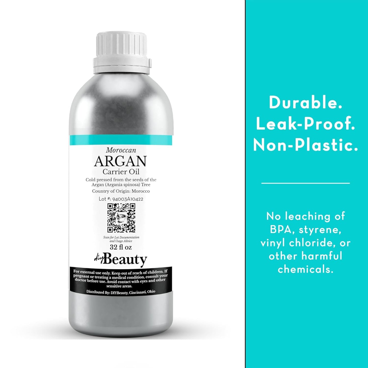 Bulk Argan Oil - 4 Fl Oz Large Size Bottle - Natural, Cold Pressed, 100 Percent Pure Argan Oil for Homemade Hair, Face and Skin Products - Light Aceite de Argan Carrier Oil