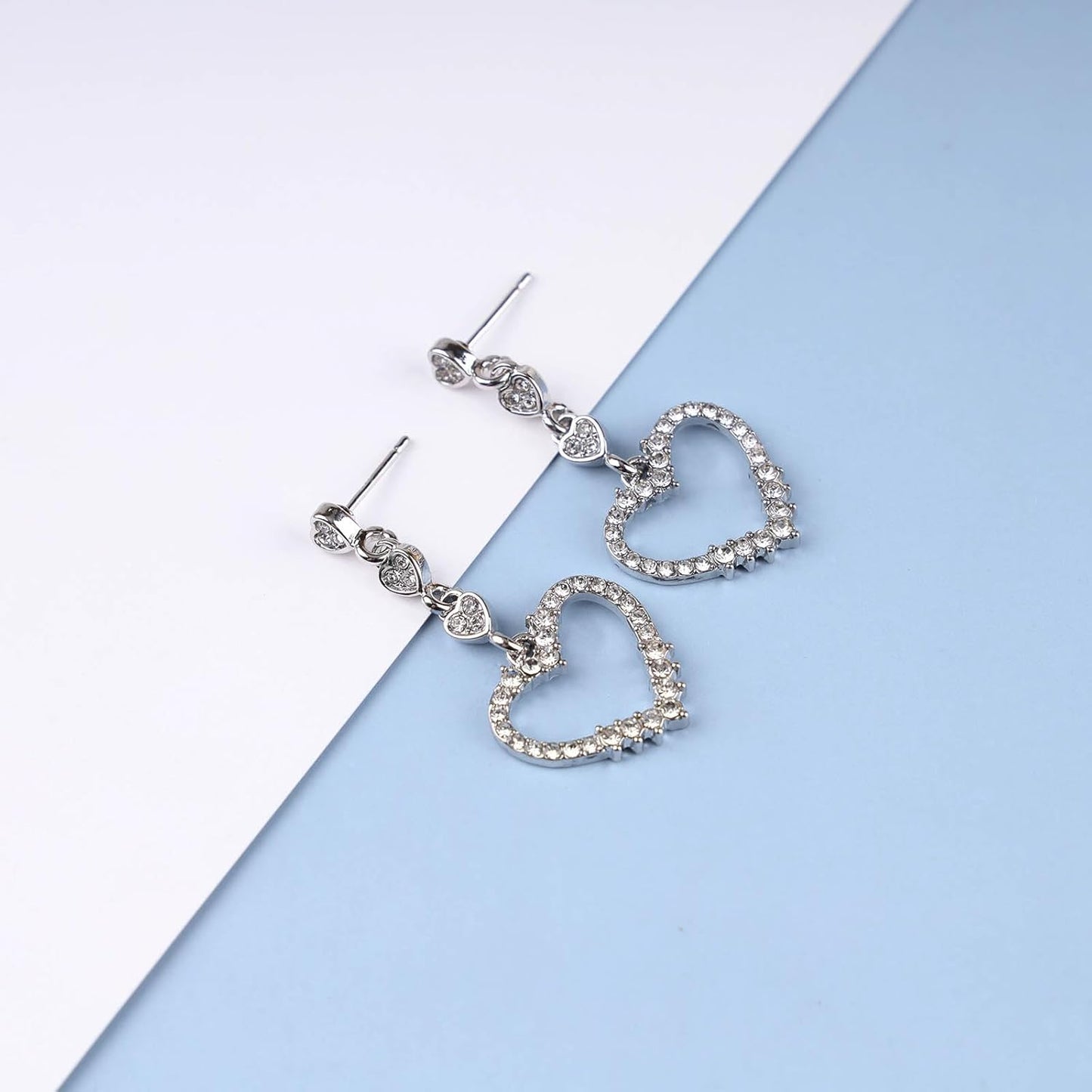 Vintage Rhinestone Heart Dangle Earrings Long Crystal Heart Earrings Silver Hollow Heart Drop Earrings Cz Love Heart Stud Earrings Jewelry for Women