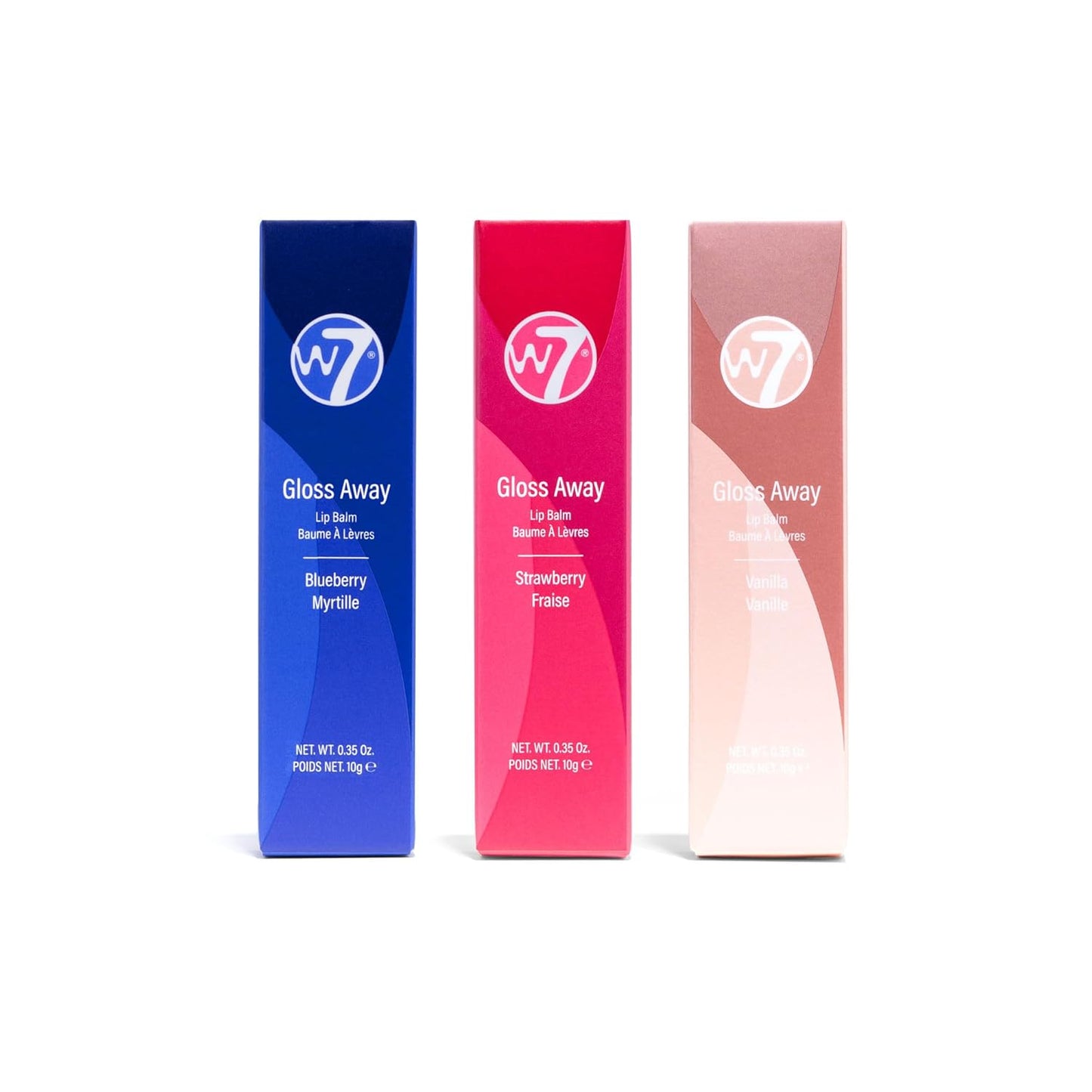 W7 Gloss Away Lip Balm Trio - 3 Piece Set - Nourishing Lips Balms With Shea Butter - Blueberry, Vanilla, Strawberry