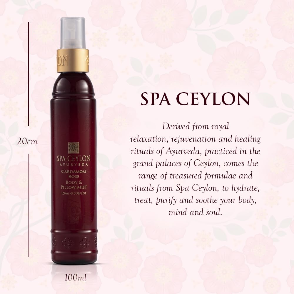 SPA CEYLON Cardamom Rose Body and Pillow Mist | Refreshing Skin Care Spray | Non-Oily Fragrance Mist for All Skin Types