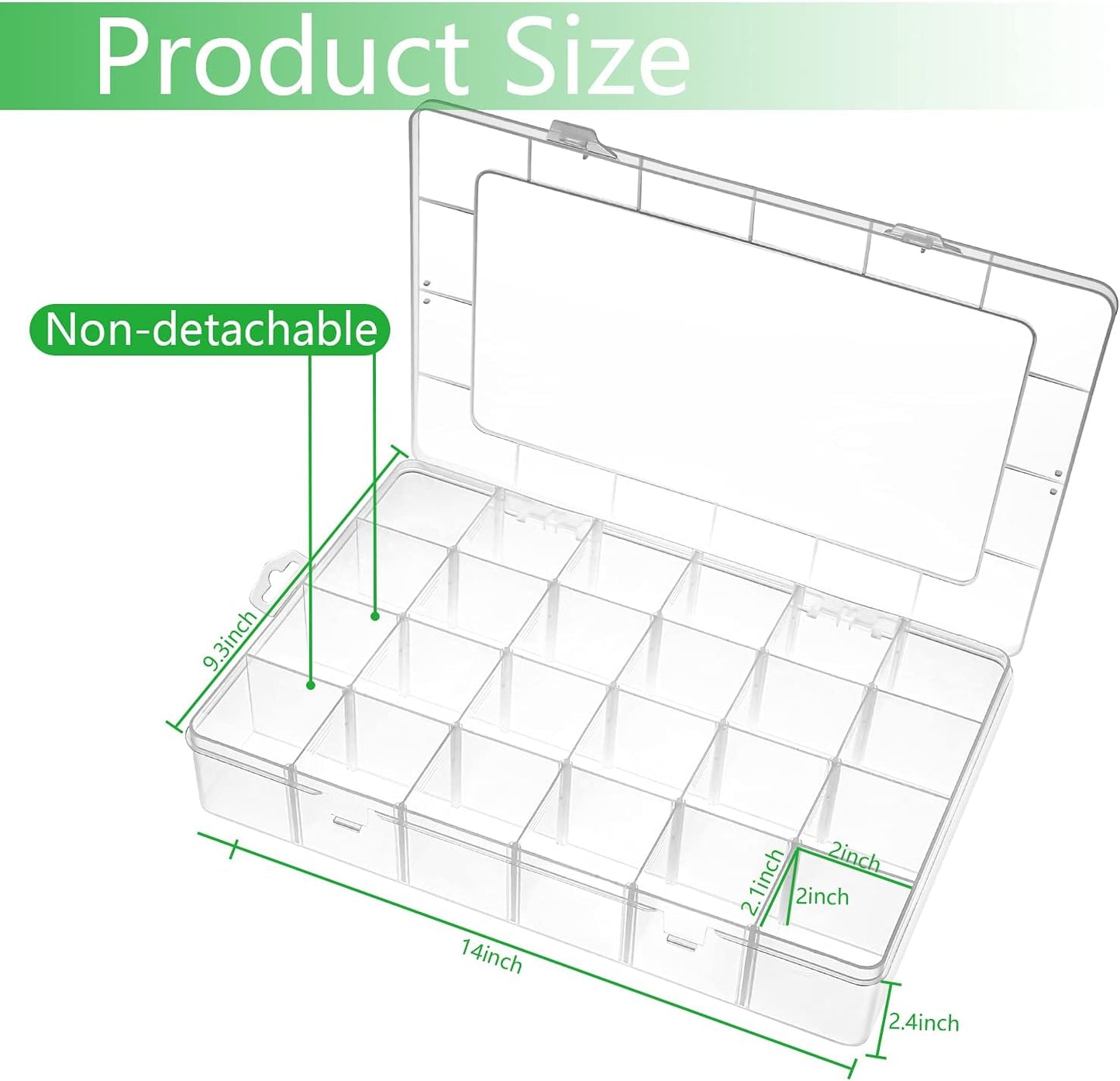 Large 24 Grids Plastic Organizer Box Adjustable Dividers,Clear Storage Box for Jewelry, Art DIY Crafts, Washi Tapes, Beads and Small Parts(3 Pack)