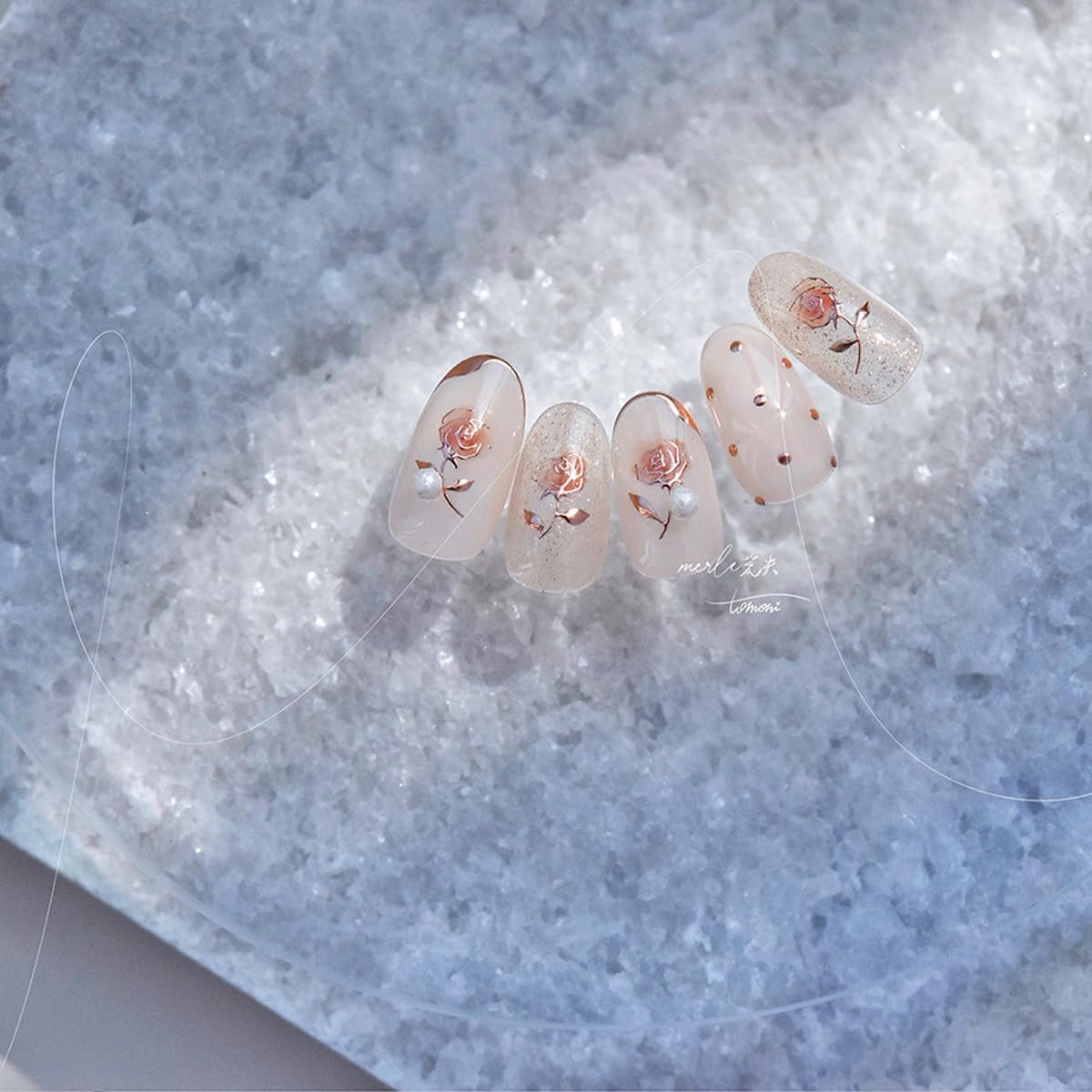 Rose Gold Flower Nail Stickers for Nail Art Rose Nail Decals Cute Stickers for Nails Designs Self Adhesive Nail Art Supplies & Decorations for Women Girls 1 Sheet