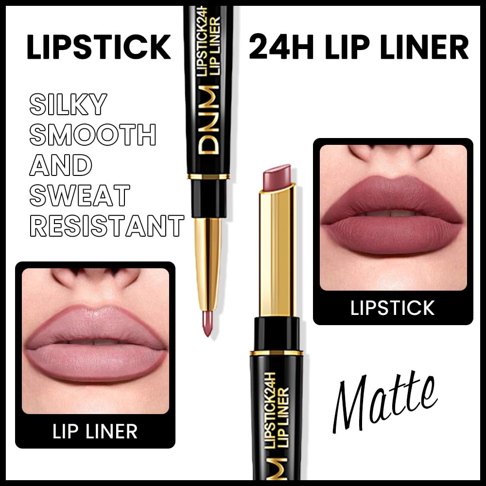 evpct 3Pcs Matte Lip Liner and Lipstick Combo Set Kit for Women, Light Plum Rose Mauve Nude Beige Brown Magic Neutral Lipstick 24 Hours Original Lips Liner Pencil Stain Long Lasting Waterproof