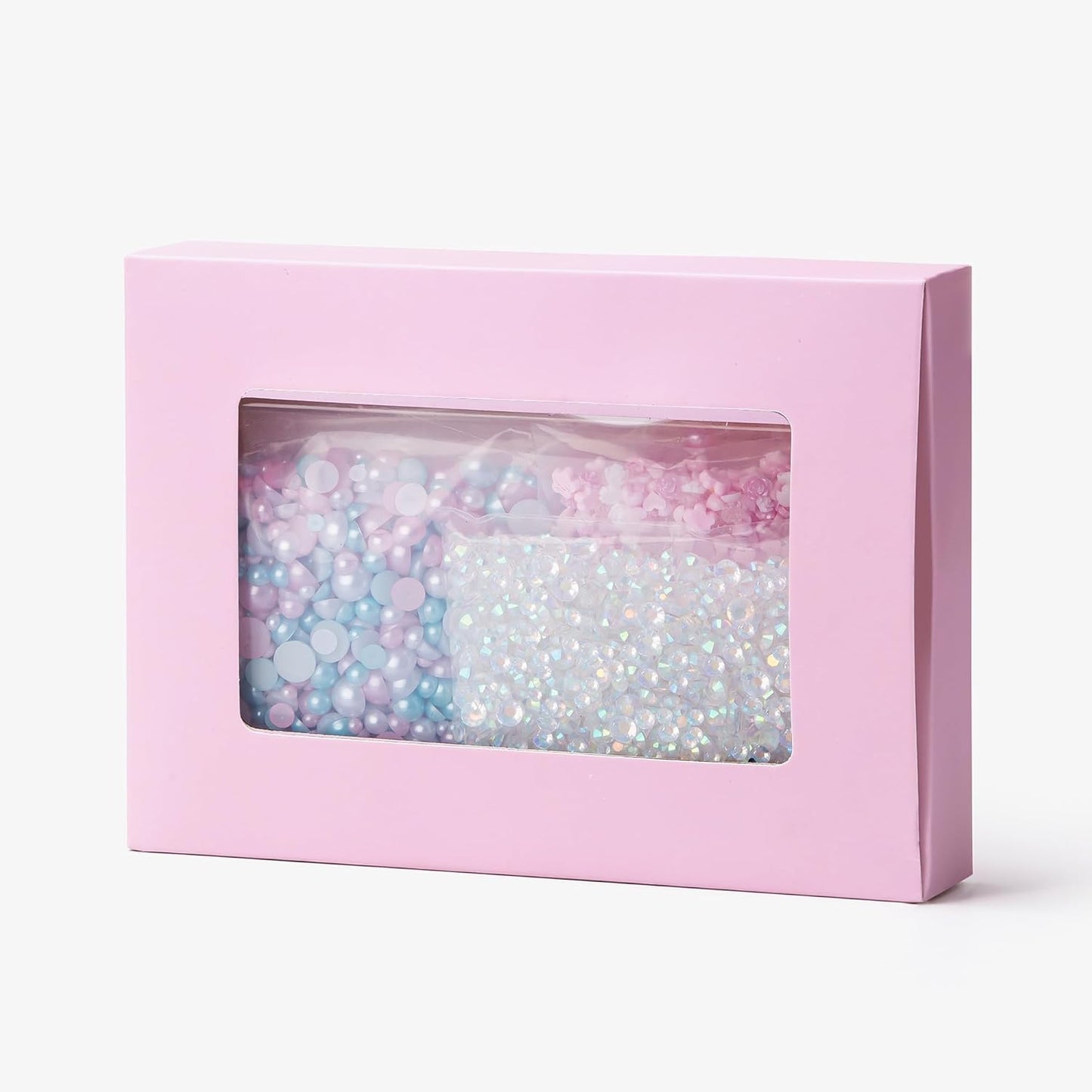 160g Cyan Pink Flat Back Pearls Rhinestones for Crafts Mixed Size 3mm-10mm AB Color Round Half Pearls Flatback Pearl Beads and Resin Rhinestones Set for Face Art