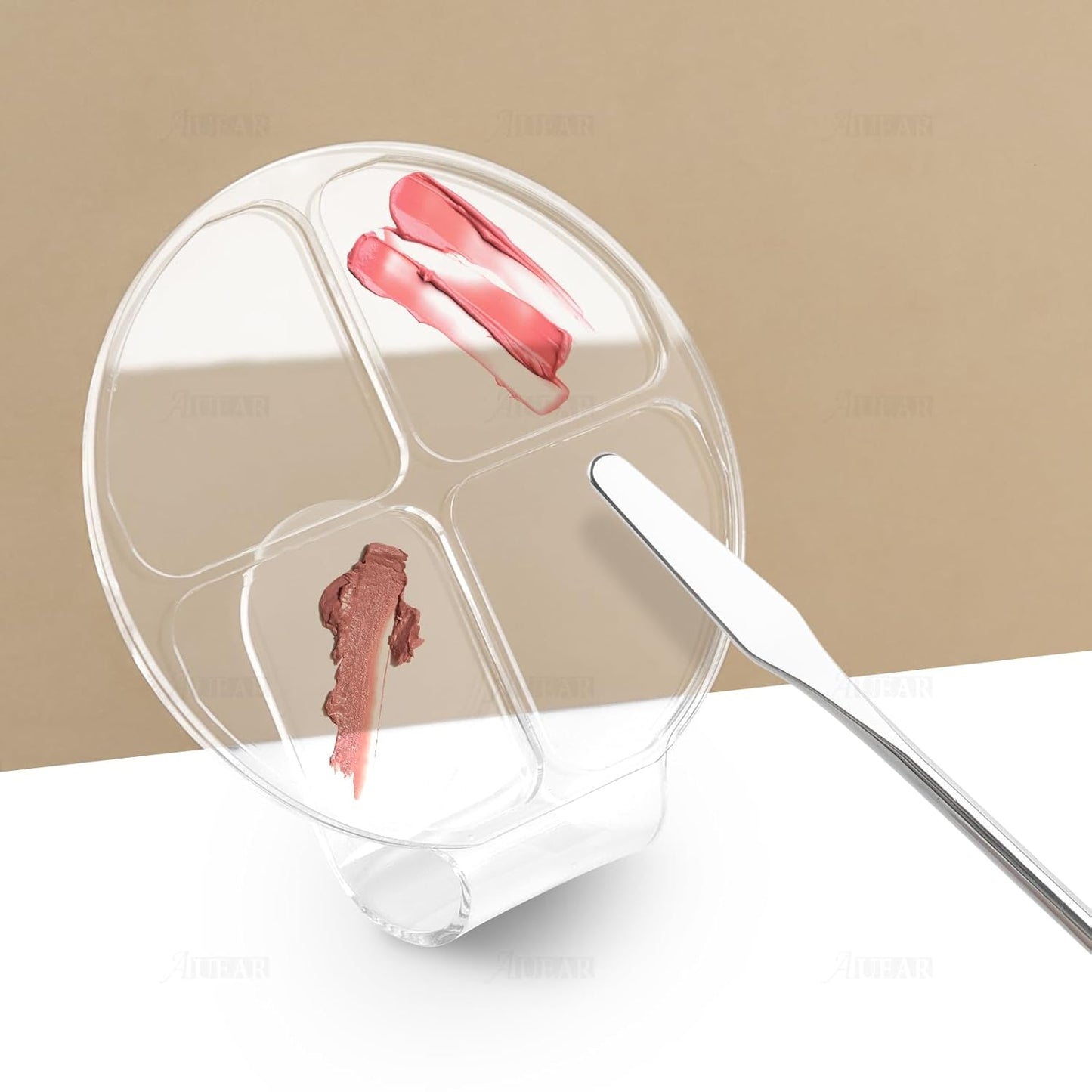 AUEAR, 2 Pack Hand Makeup Mixing Palette Handheld Palette Clear Makeup Cosmetic Palette Nail Art Manicure Palette with 2 Pieces Spatula for Mixing Foundation