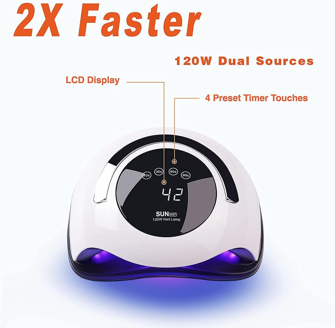 W&H UV LED Curing Lamp, 120W Faster Gel Nail Dryer Professional Nail Dryer Machine with 4 Timer Settings Touch Screen (Sun BQ5T) (White)