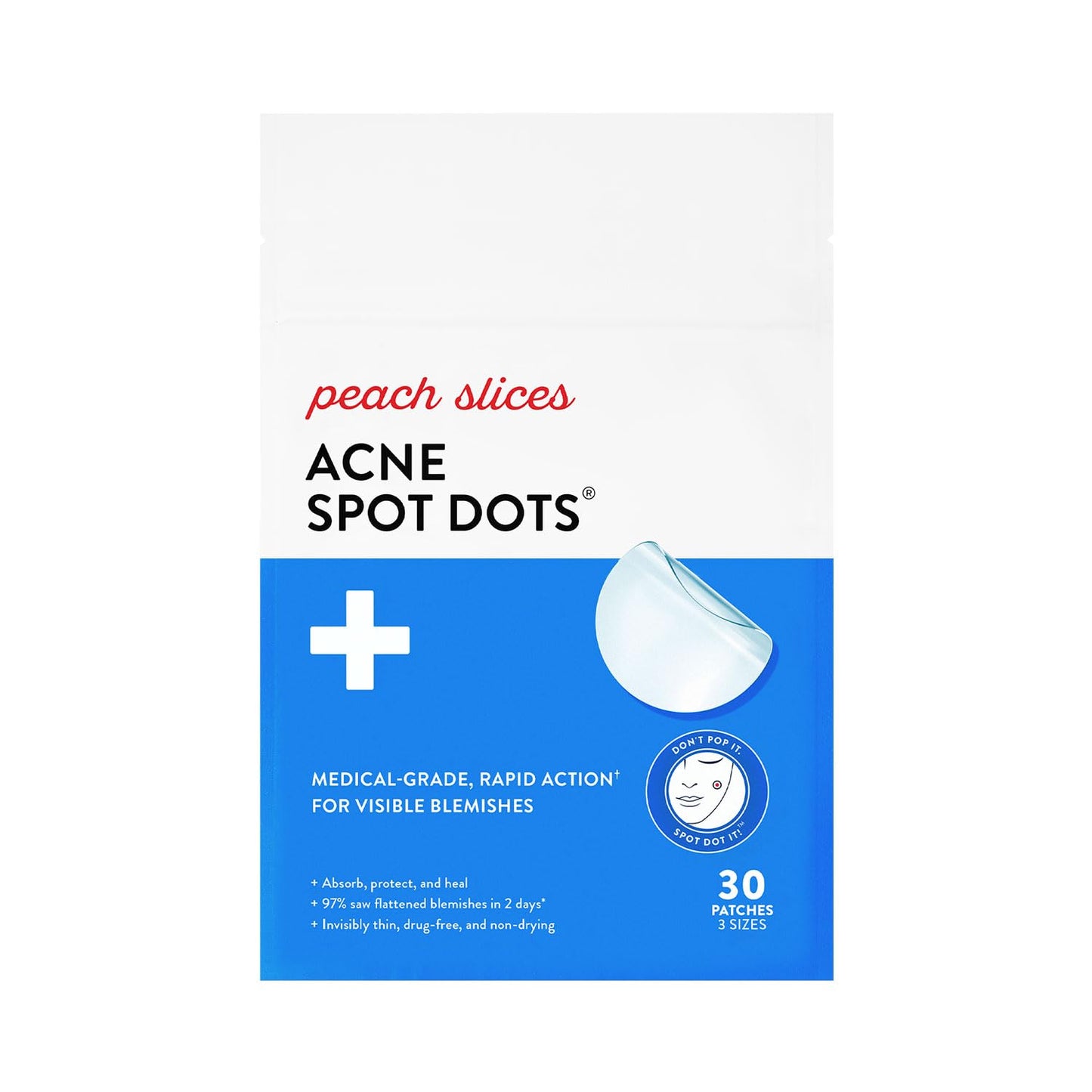 Peach Slices | Acne Spot Dots | Hydrocolloid Acne Patches | For Zits, Blemishes, & Breakouts | Vegan | Cruelty-Free | Pimple Patches | Facial Skin Care Products | 3 Sizes (7mm, 10mm, & 12mm) | 30 Ct