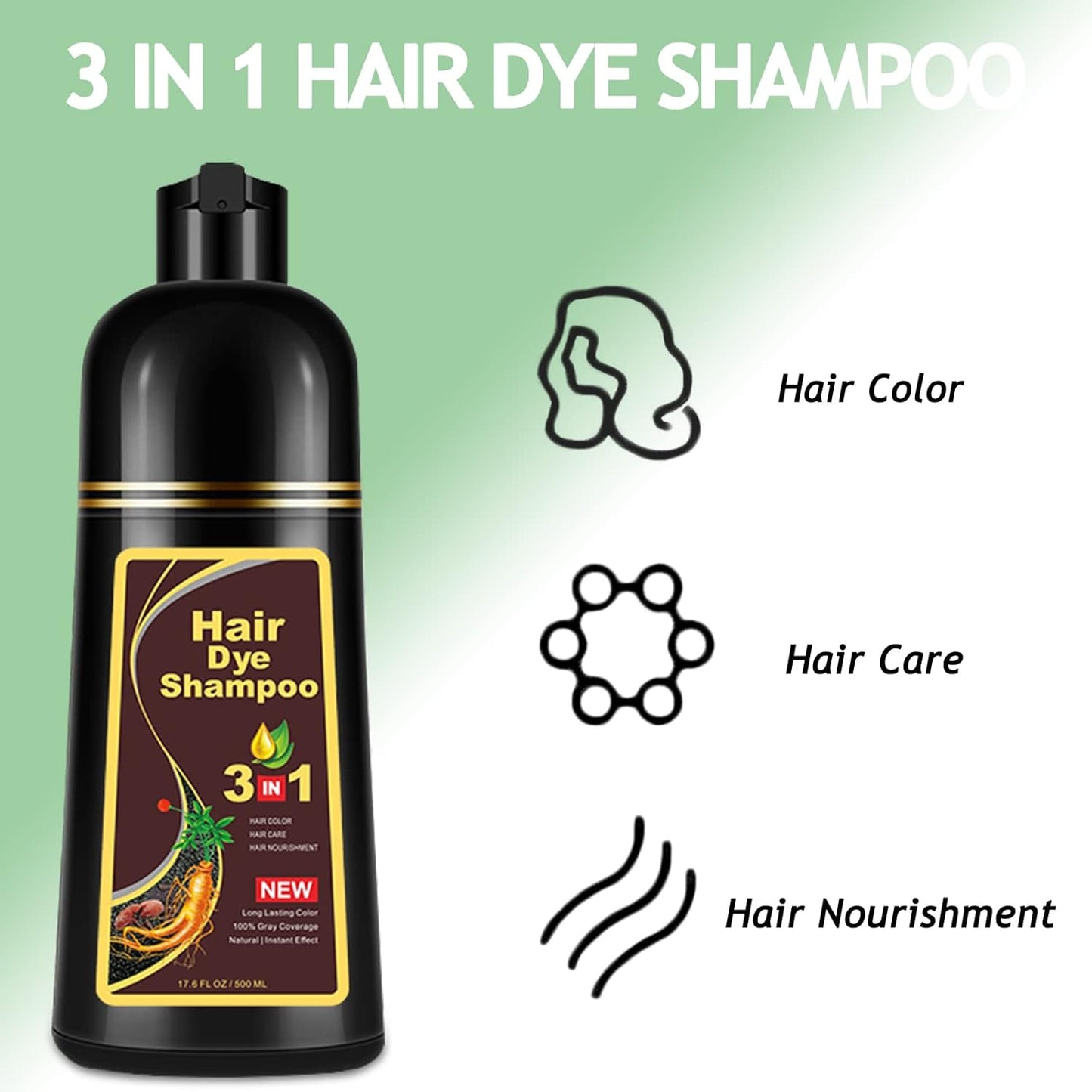 Hair Dye Shampoo 3 in 1, Light Brown Hair Dye 16.9 FL Oz, Hair Shampoo, Semi-Permanent Hair Color Shampoo, Lasts 30 Days (Light Brown)